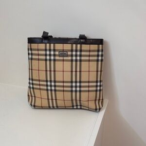 Burberry Beige and Black Checkered Tote Bag